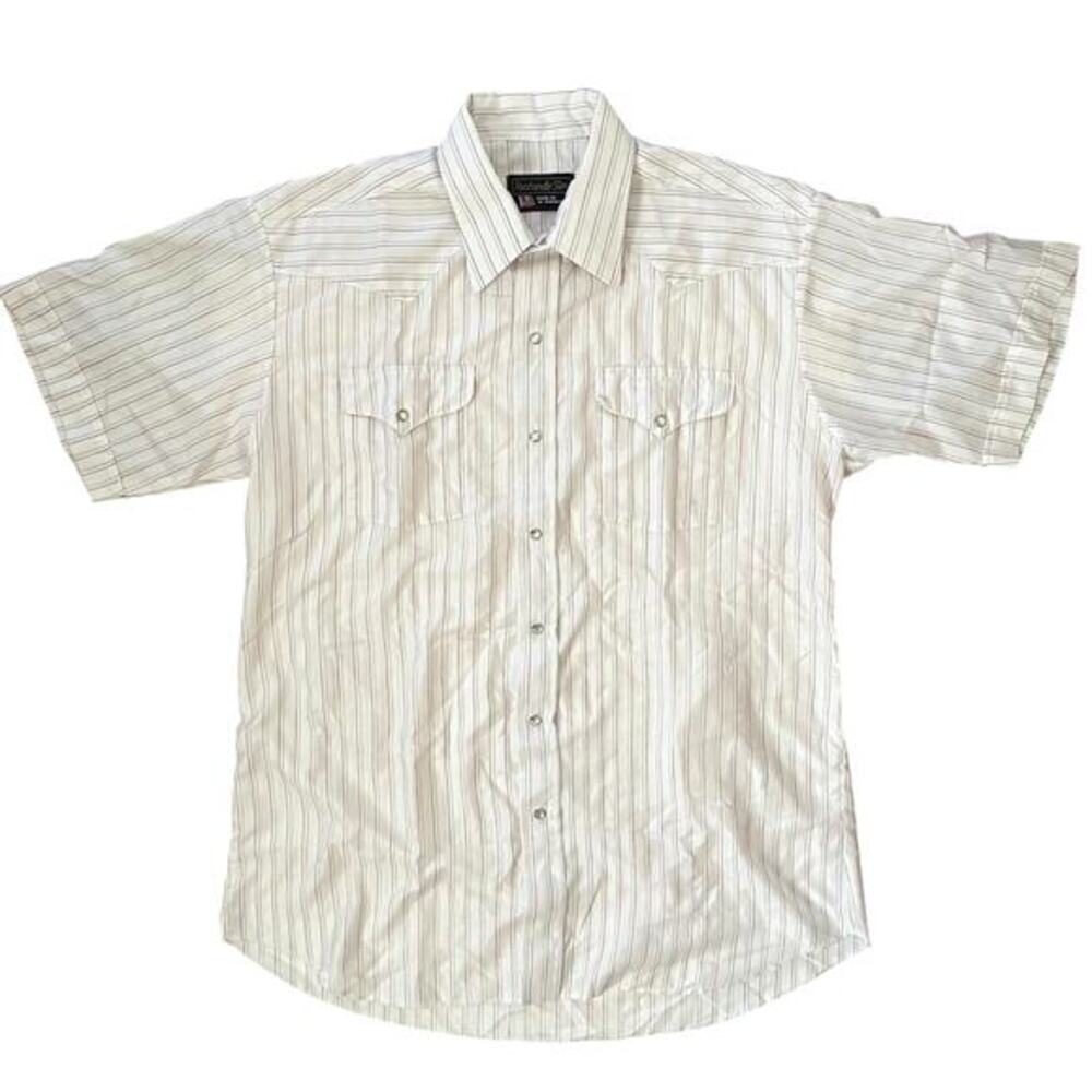 Vintage Panhandle Slim White Red Pinstripe Jacquard Mens Western Shirt Size 16.5